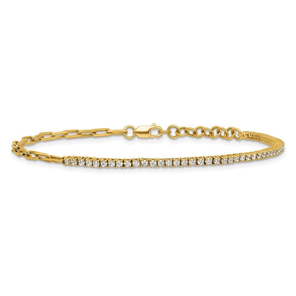 14K Polished Diamond Fancy Link with 1in ext. Bracelet