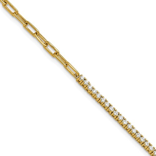 14K Polished Diamond Fancy Link with 1in ext. Bracelet