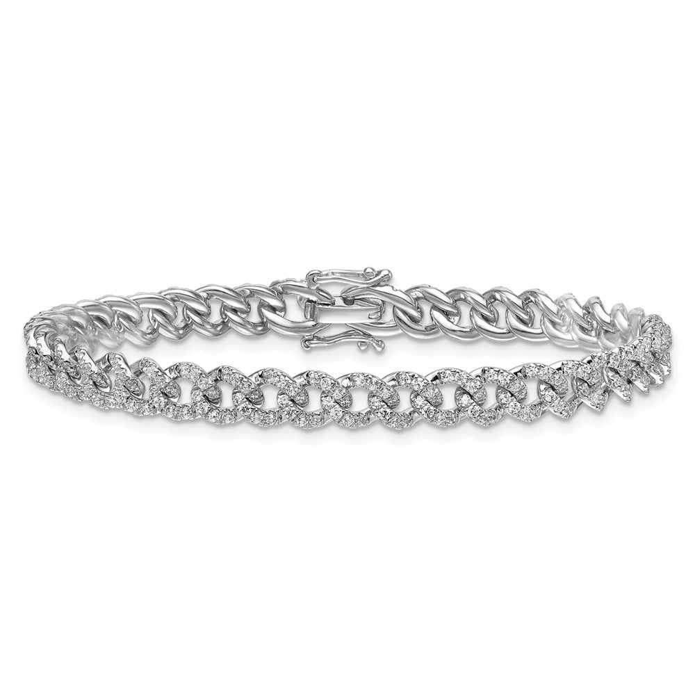14K White Gold Polished Diamond Fancy Curb Bracelet