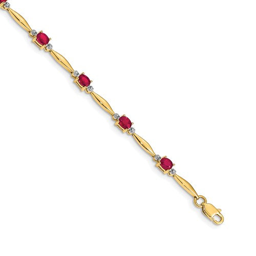 10k Diamond and Oval Ruby Bracelet