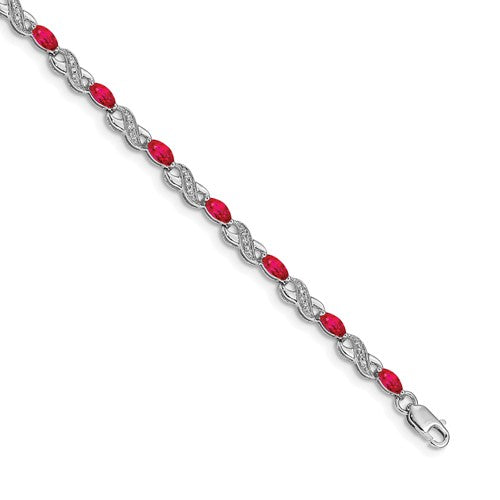 14k White Gold Diamond and Ruby Infinity Bracelet