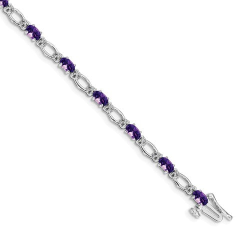 14k White Gold Diamond and Amethyst Bracelet