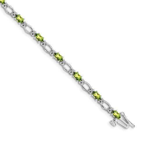 14k White Gold Diamond and Peridot Bracelet