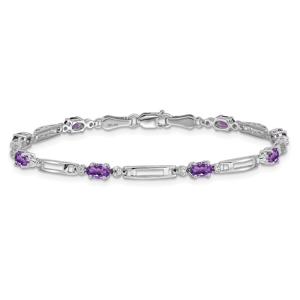 10k White Gold Diamond and Amethyst Bracelet