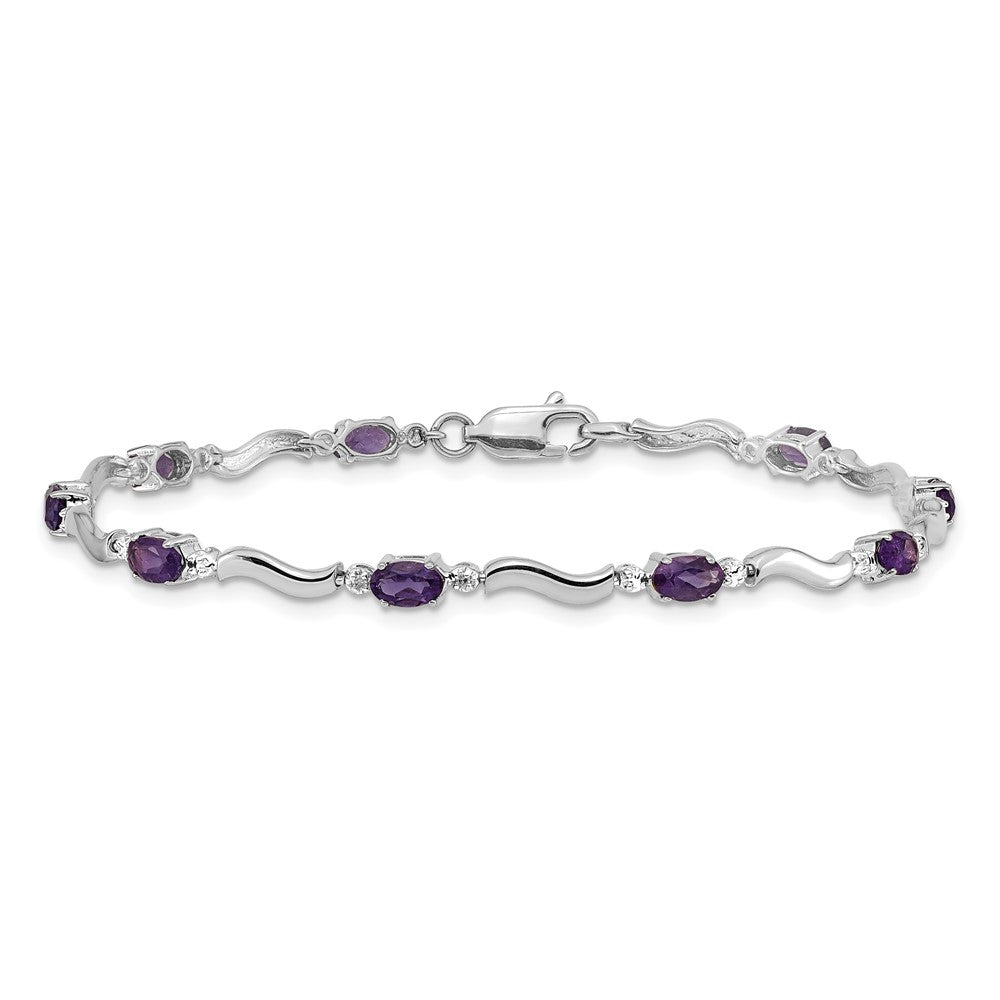14k White Gold Diamond and Amethyst Bracelet