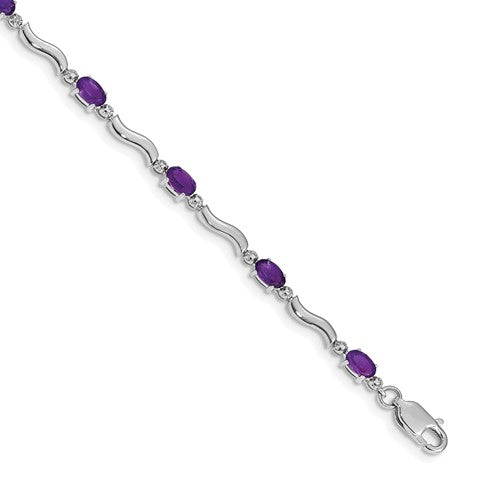 14k White Gold Diamond and Amethyst Bracelet
