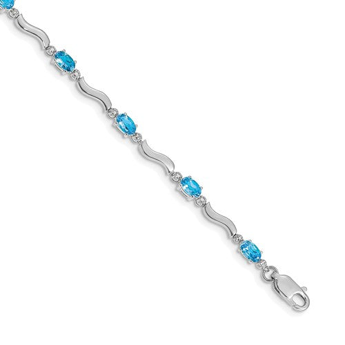 14k White Gold Fancy Diamond and Blue Topaz Bracelet