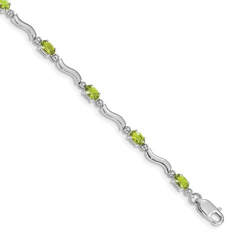14k White Gold Fancy Diamond and Peridot Bracelet