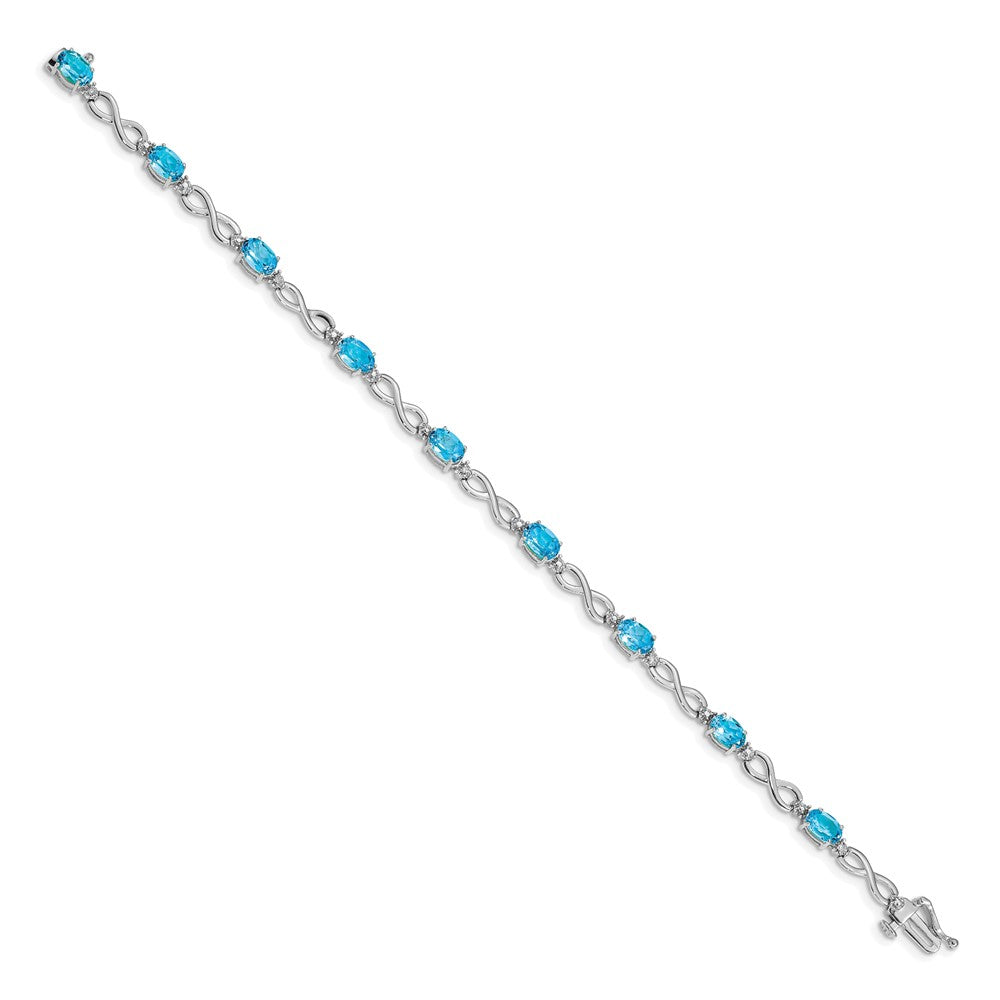 14k White Gold Blue Topaz and Diamond Infinity Bracelet