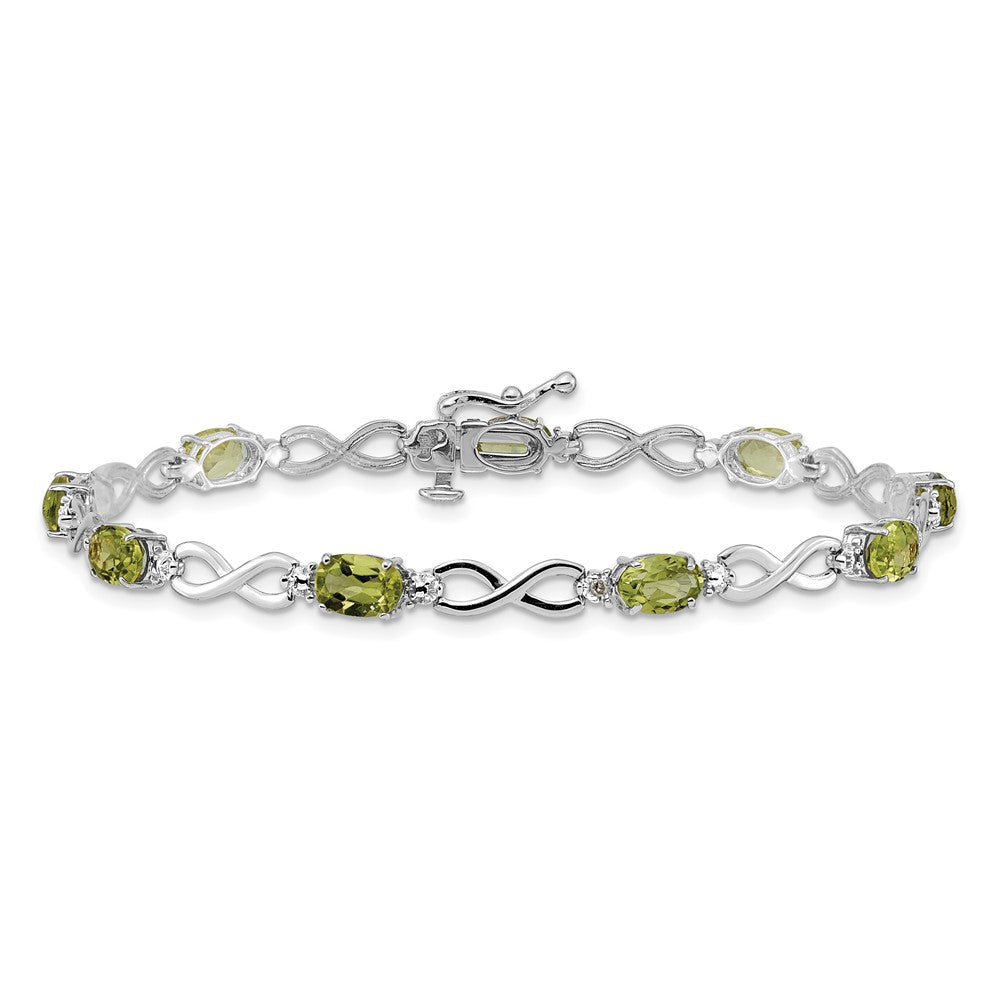 14k White Gold Peridot and Diamond Infinity Bracelet