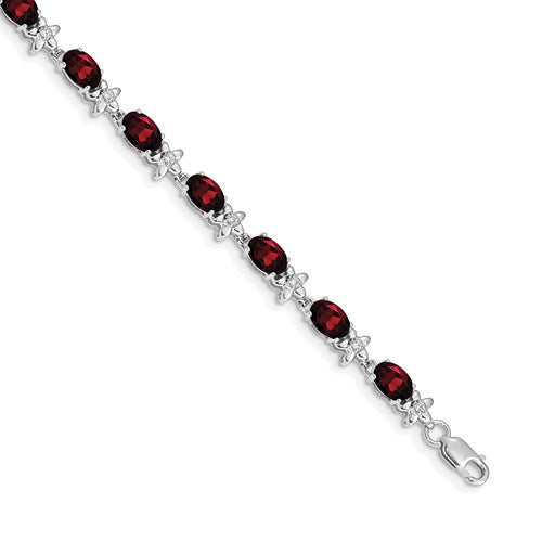 14k White Gold Floral Diamond and Garnet Bracelet