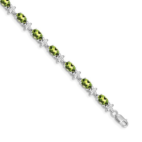 14k White Gold Floral Diamond and Peridot Bracelet