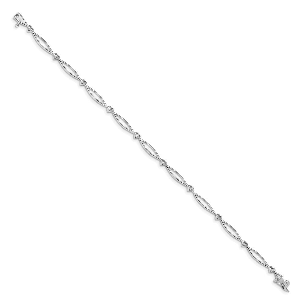 14k White Gold Diamond 7.25in Heart and Oval Link Bracelet