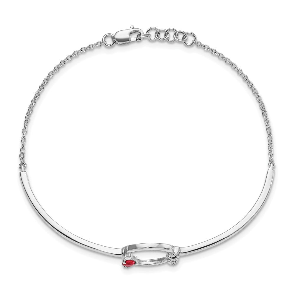 14k White Polished Diamond and Ruby Circle 7in w/.5in ext Bracelet