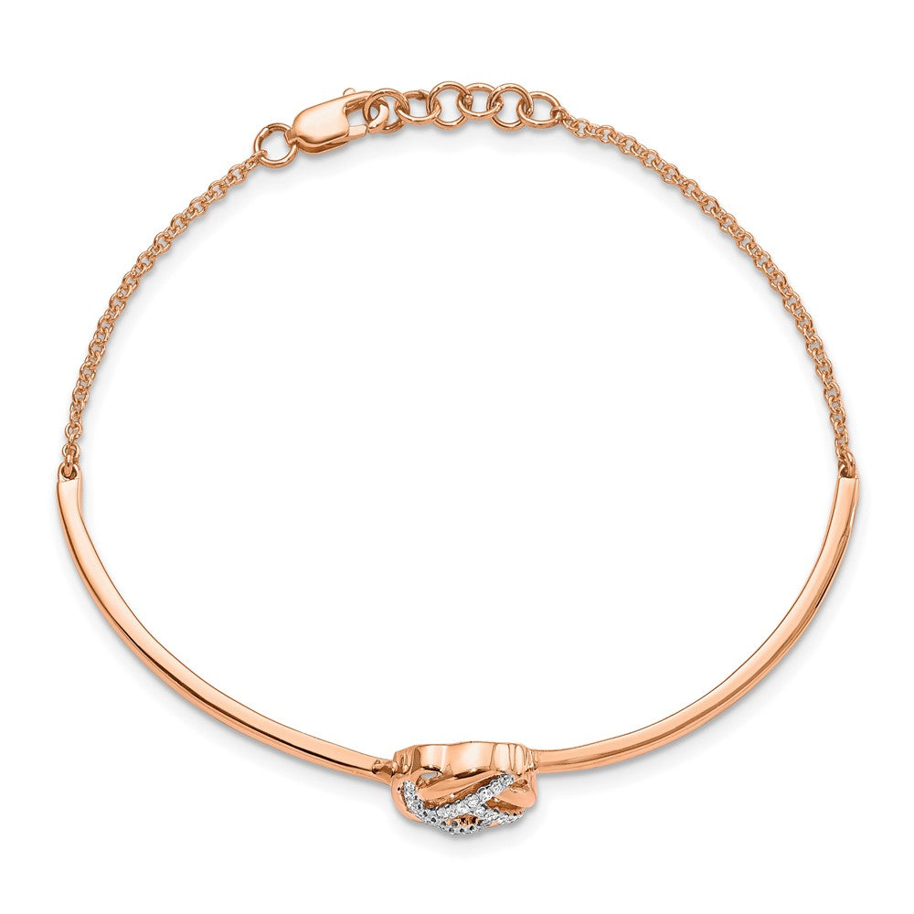 14k Rose Gold Polished Diamond Love Knot 7in w/.5in ext Bracelet