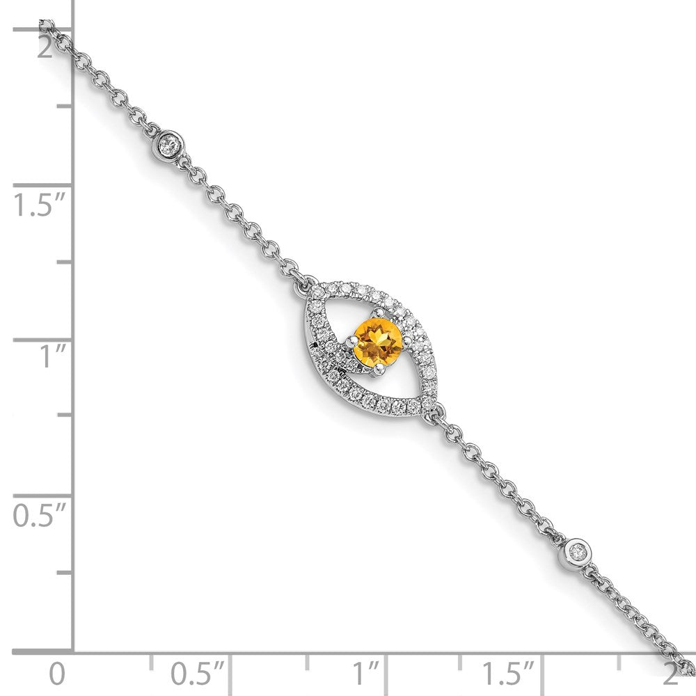 14k White Gold Polished Diamond and Citrine w/.5in Ext Bracelet