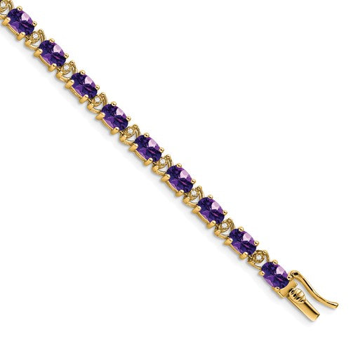 14k Oval Amethyst and Diamond Bracelet