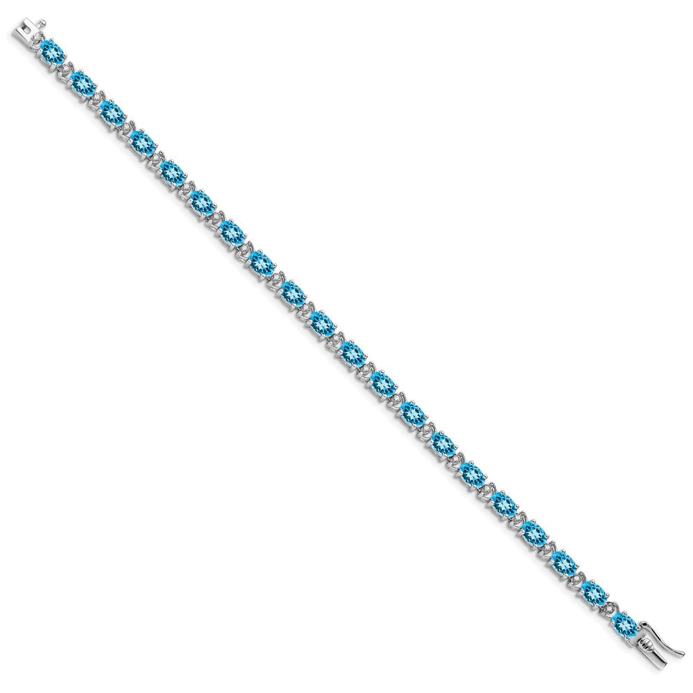 14k White Gold Oval Blue Topaz and Diamond Bracelet