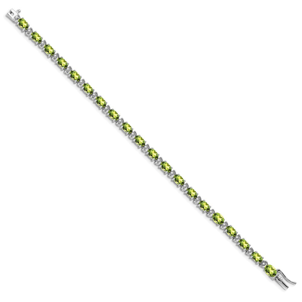 14k White Gold Oval Peridot and Diamond Bracelet