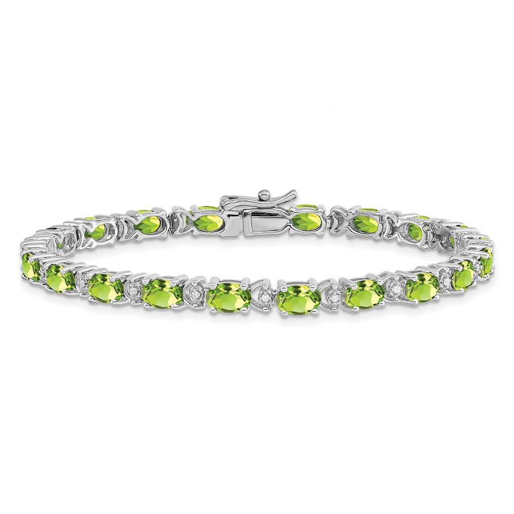 14k White Gold Oval Peridot and Diamond Bracelet