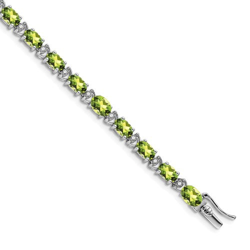 14k White Gold Oval Peridot and Diamond Bracelet