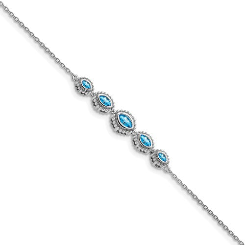 14k White Gold Marquise Blue Topaz Bracelet
