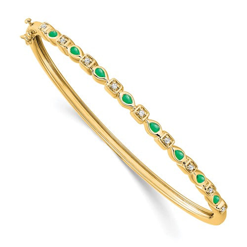 14k Emerald and Diamond Bangle