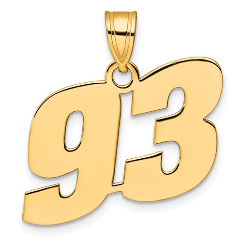 14k Polished Block Number 93 Pendant