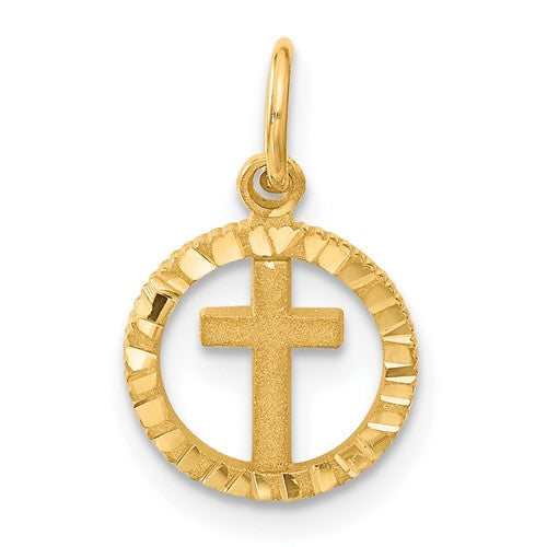 14K Eternal Life Cross in Circle Charm