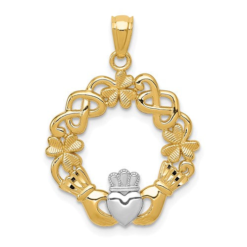 14k Rhodium Claddagh Pendant