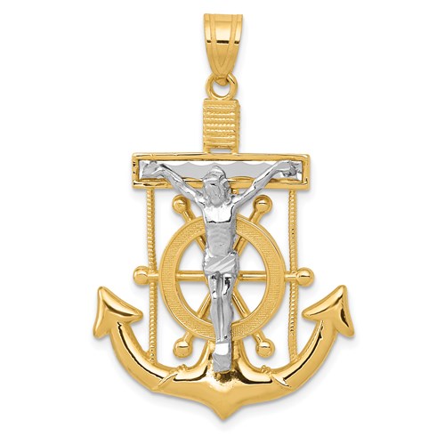 14k Two-tone Diamond-cut Mariner's Crucifix Pendant