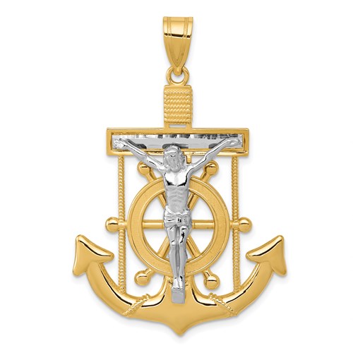 14k Two-tone Diamond-cut Mariner's Crucifix Pendant