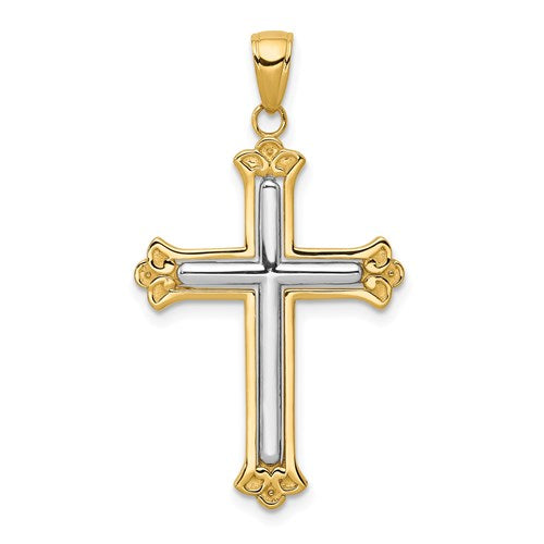 14K w/Rhodium Budded Yellow Cross Frame Pendant