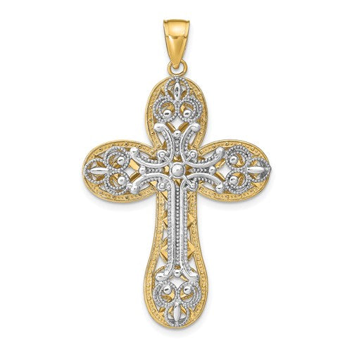 14K Two-tone Diamond-cut Layered Cross Pendant