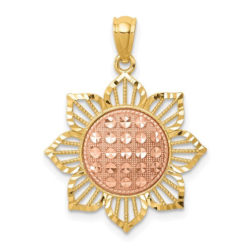 14K Two-Tone D/C Sunflower Pendant