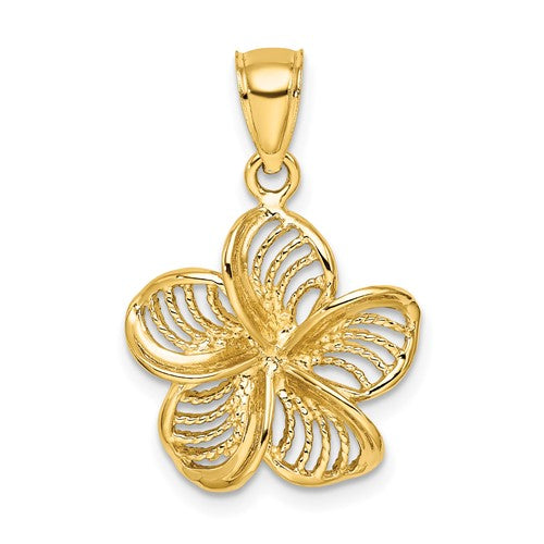 14k Beaded and Polished Plumeria Flower Charm