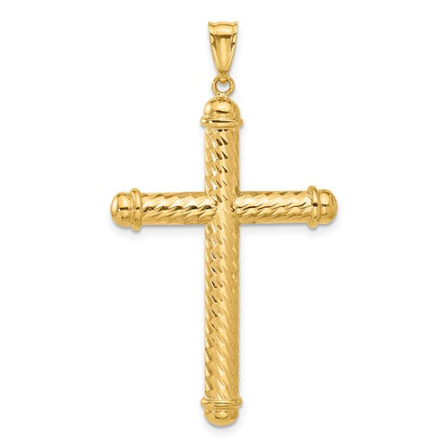 14K Polished and Diamond-cut Cross Pendant