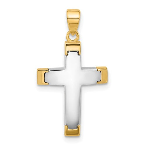 14K Two-tone Polished Cross Pendant