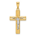 14K Two-tone Polished and Textured Crucifix Pendant