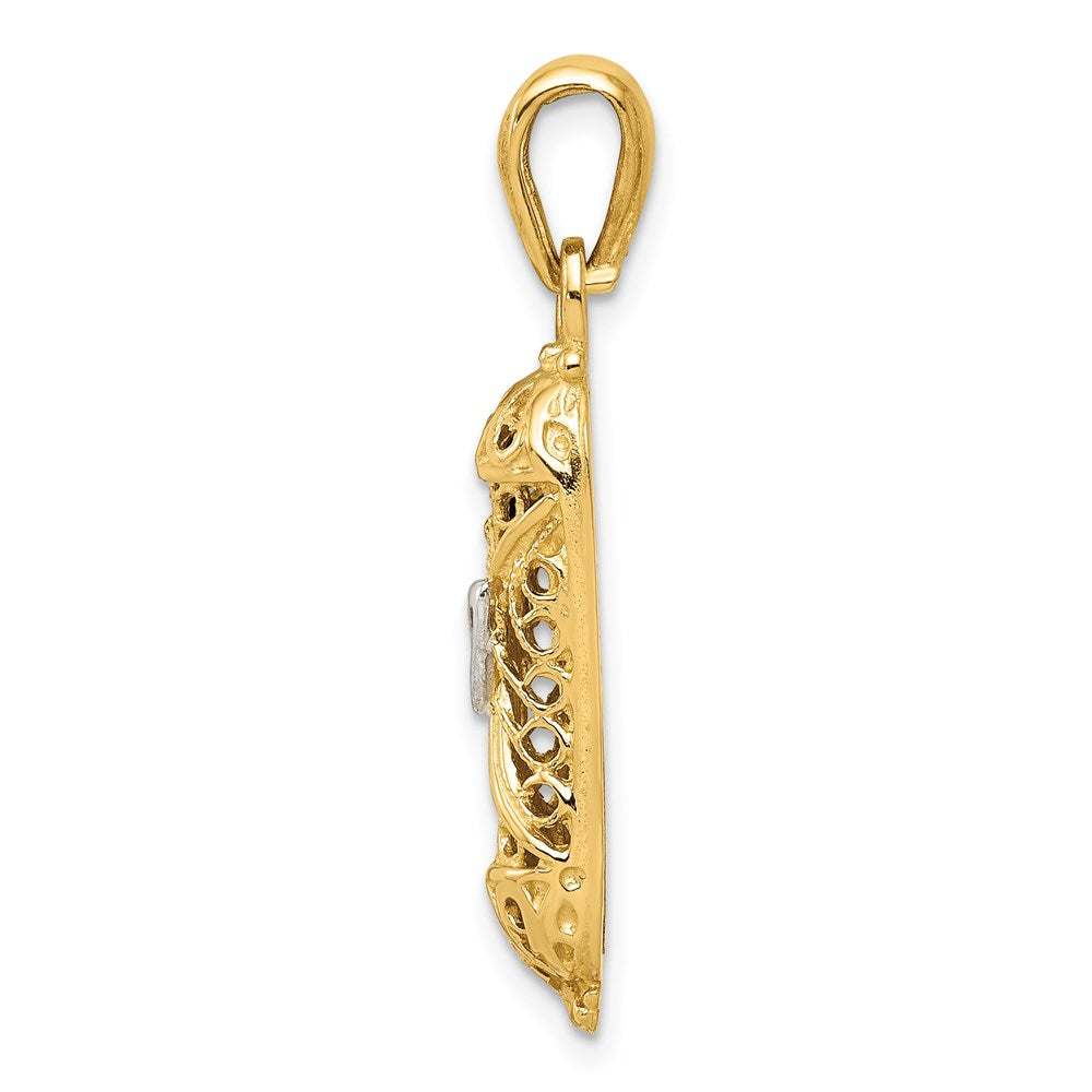 14K w/ White Rhodium Mezuzah W/Shin Charm