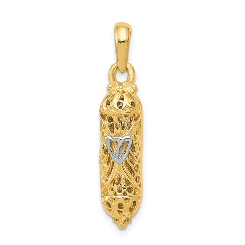 14K w/ White Rhodium Mezuzah W/Shin Charm