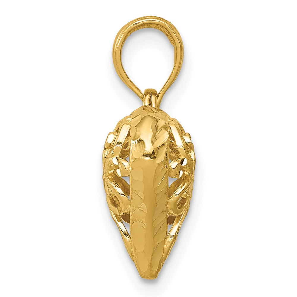 14K Polished 3-D Filigree Puffed Heart Pendant