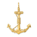 14K 3-D Solid Anchor with Rope w/ Shackle Bail Pendant