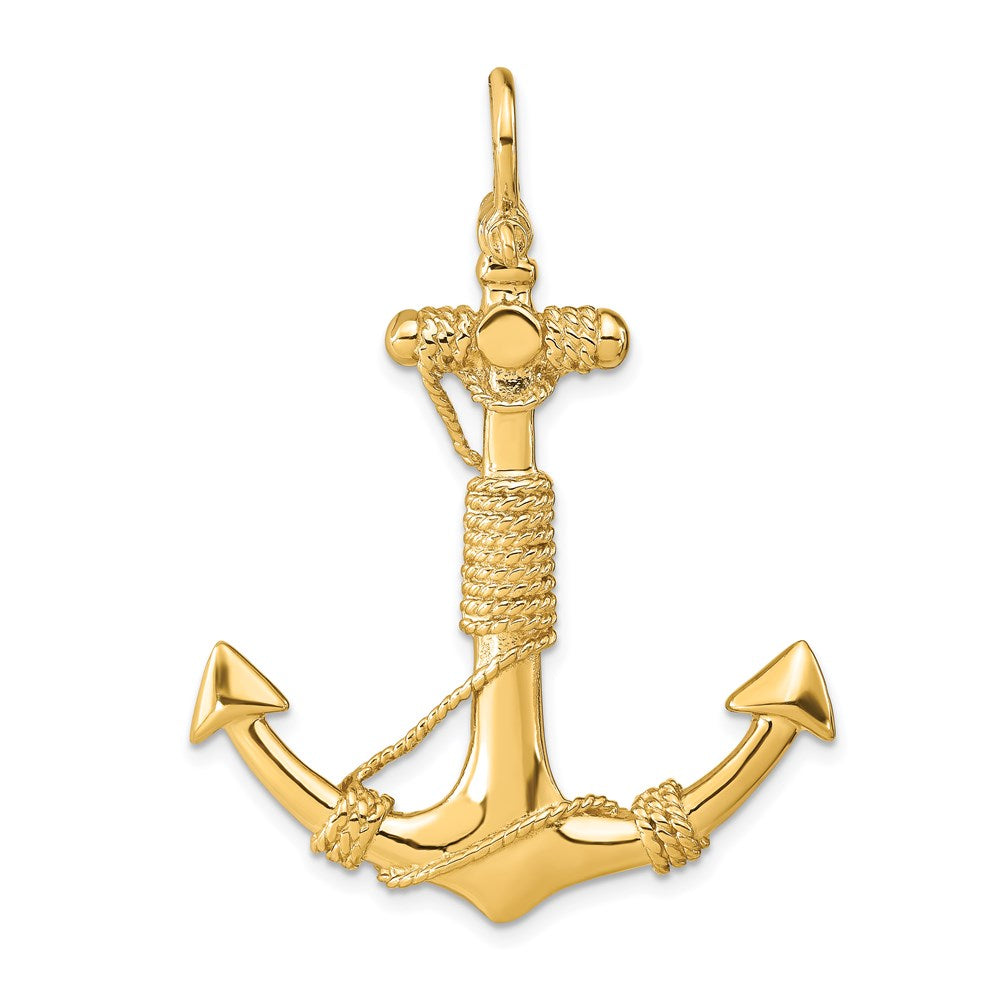 14K 3-D Solid Anchor with Rope w/ Shackle Bail Pendant