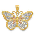 14k w/White and Rose Rhodium Diamond-cut Butterfly Pendant