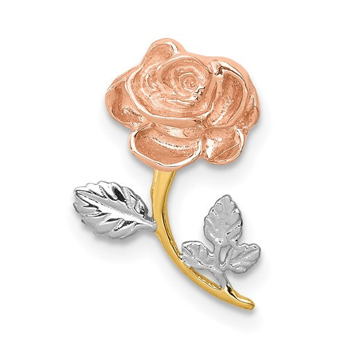 14K Two-tone w/White Rhodium Polished Rose Chain Slide