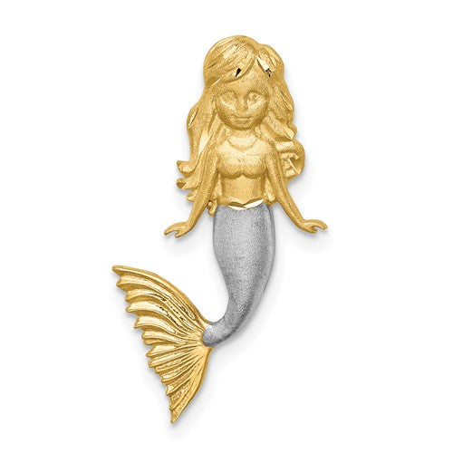 14K w/White Rhodium Brushed Diamond-Cut Mermaid Chain Slide