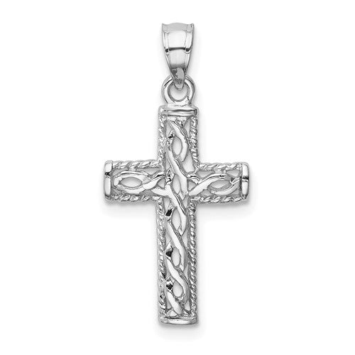 14K White Polished Braided Cross Pendant