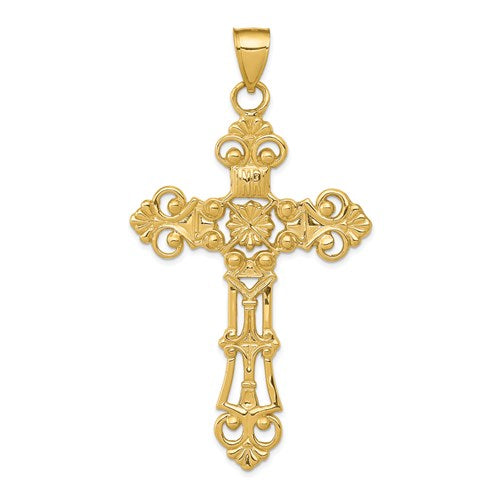 14k Fleur De Lis Large Cross Pendant