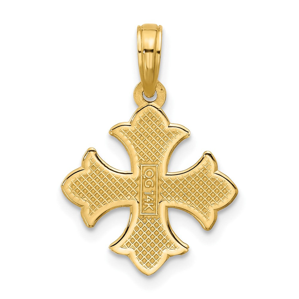 14K Polished Beaded  Fleur de Lis Cross Pendant